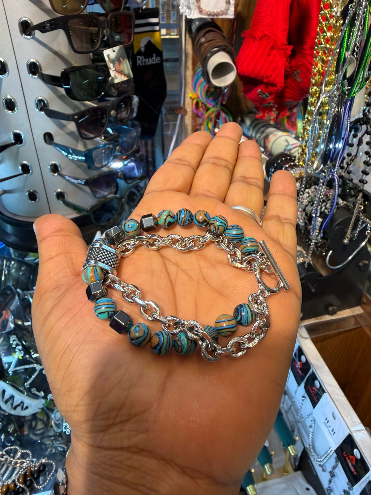 Blue beaded bracelet
