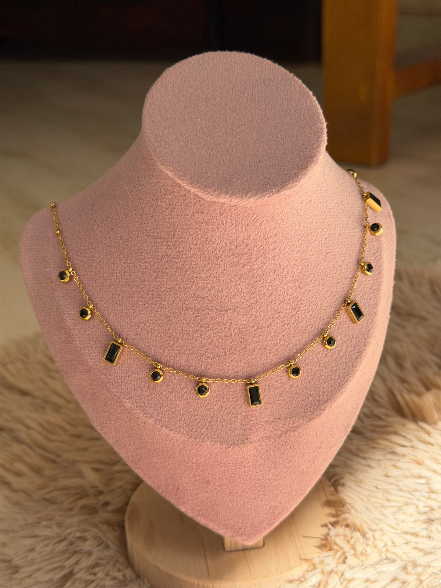 Anti tarnish black charm necklace