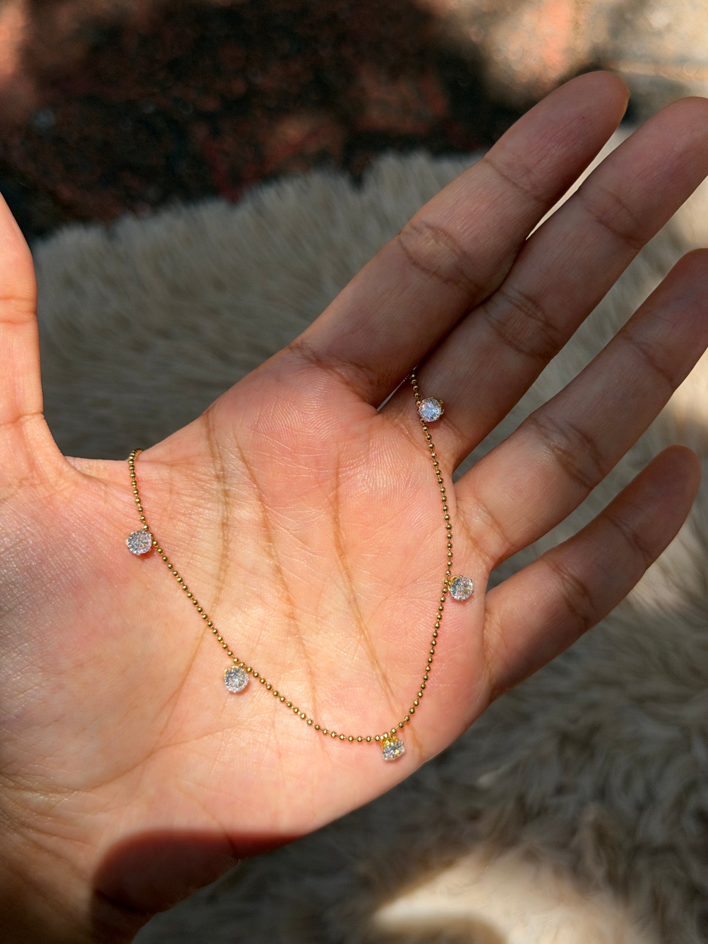 Anti tarnish white stone charm necklace