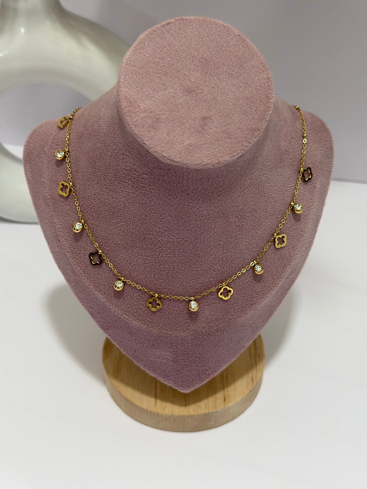 Anti tarnish clover charm necklace